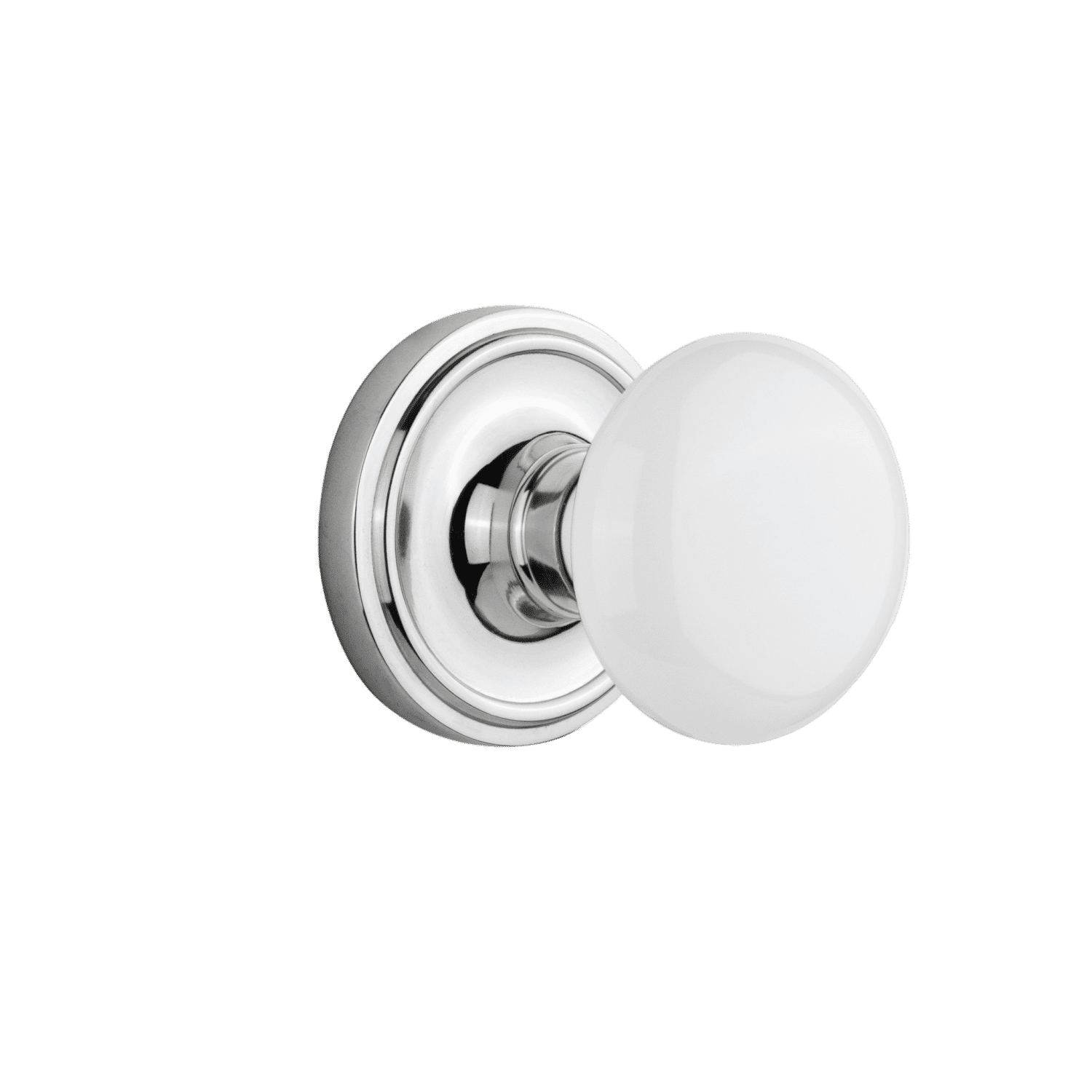 Classic Rosette with White Porcelain Knob in Bright Chrome