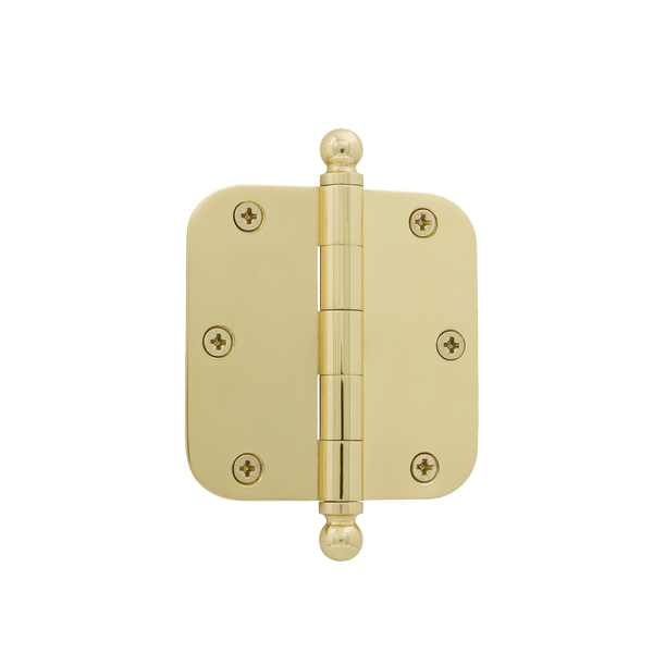 Ball Tip Residential Hinge with Radius Corners in Polished Brass