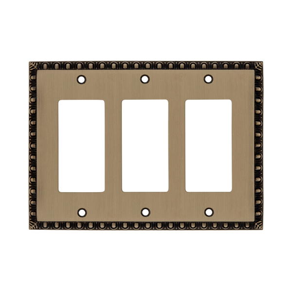 Egg & Dart Switch Plate with Triple Rocker in Antique Brass