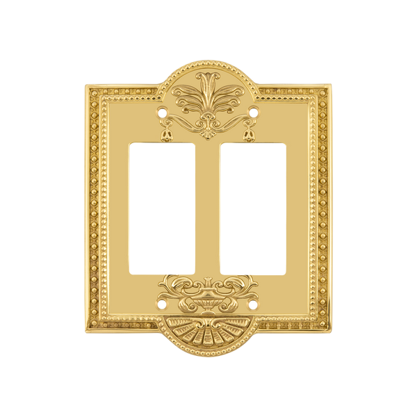 Meadows Switch Plate with Double Rocker in Unlacquered Brass