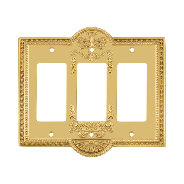 Meadows Switch Plate with Triple Rocker in Unlacquered Brass