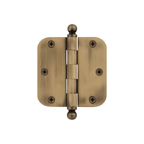 3.5 Ball Tip Residential Hinge with Radius Corners in Antique Brass