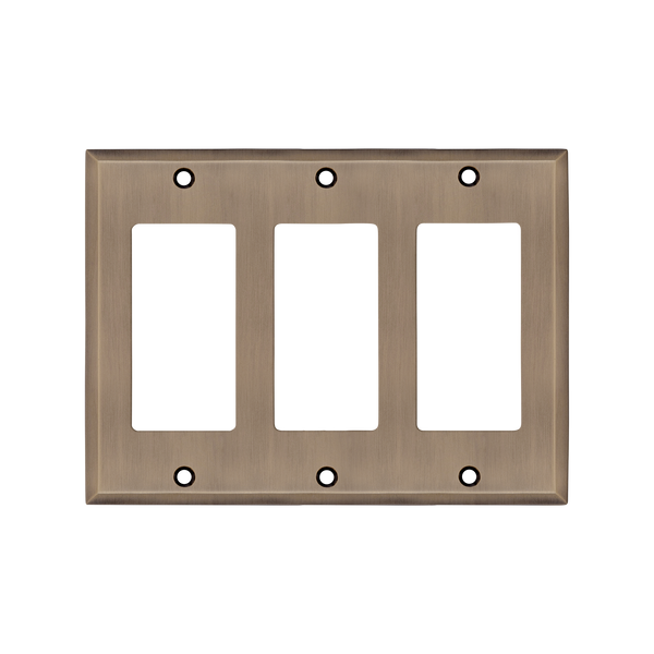 New York Switch Plate with Triple Rocker in Antique Brass
