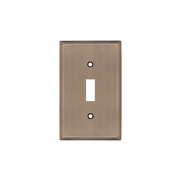 New York Switch Plate with Double Toggle in Antique Brass