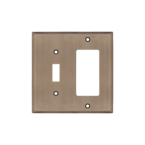 New York Switch Plate with Toggle and Rocker in Antique Brass