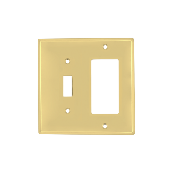 New York Switch Plate with Toggle and Rocker in Polished Brass