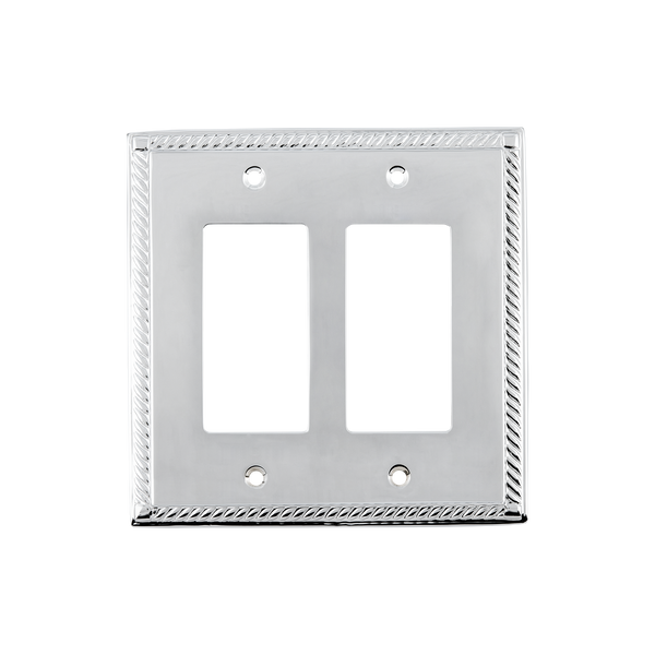 Rope Switch Plate with Double Rocker in Bright Chrome