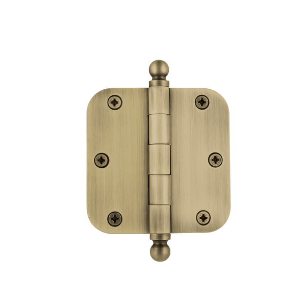 3.5 Ball Tip Residential Hinge with Radius Corners in Antique Brass