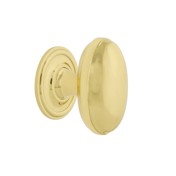 Homestead Cabinet Knob with Classic Cabinet Rosette in Unlacquered Brass