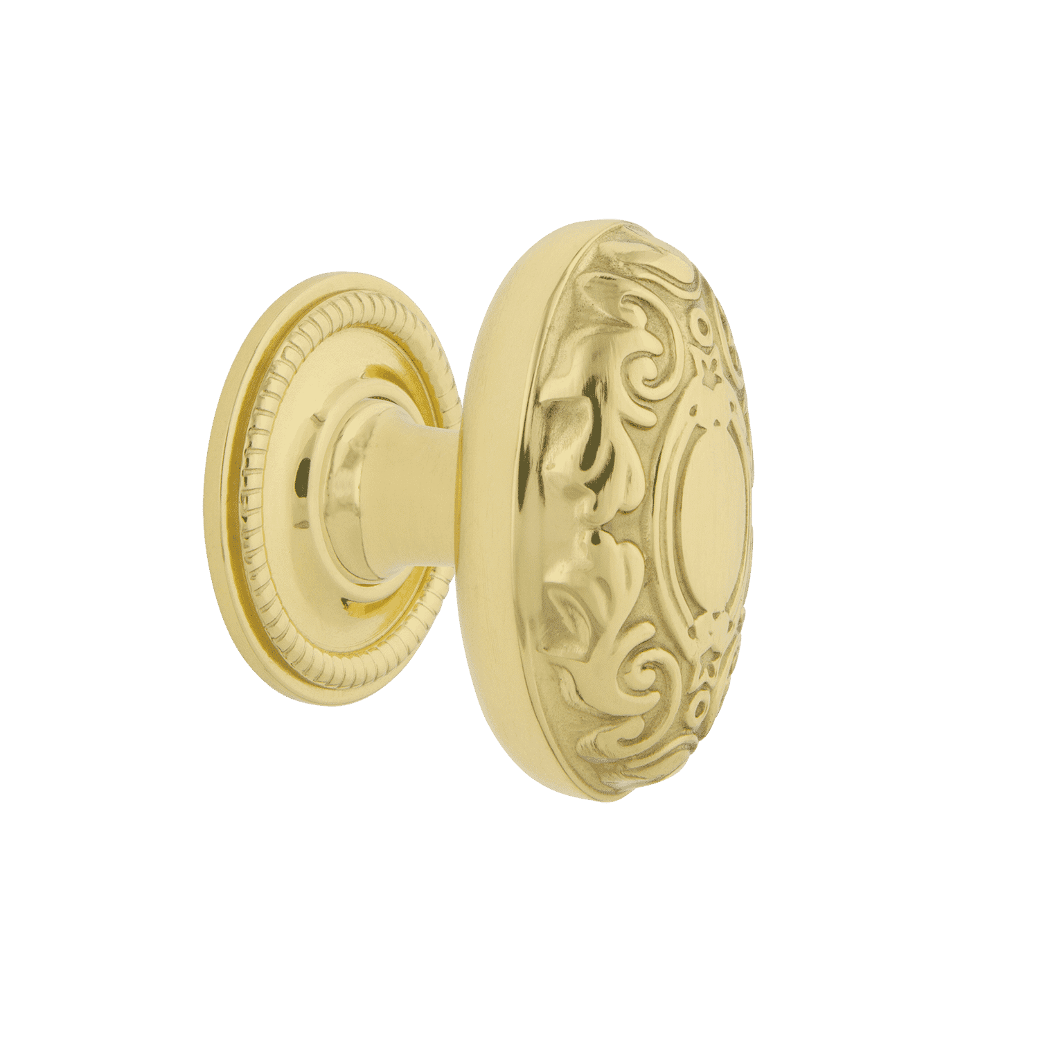 Victorian Brass Cabinet Knob with Rope Rose in Polished Brass