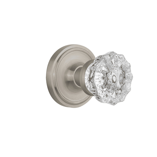 Classic Rosette with Crystal Knob in Satin Nickel