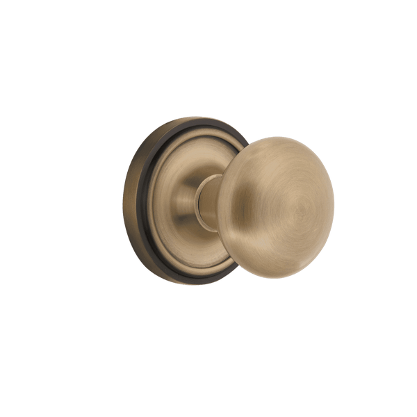 Classic Rosette with New York Knob in Antique Brass