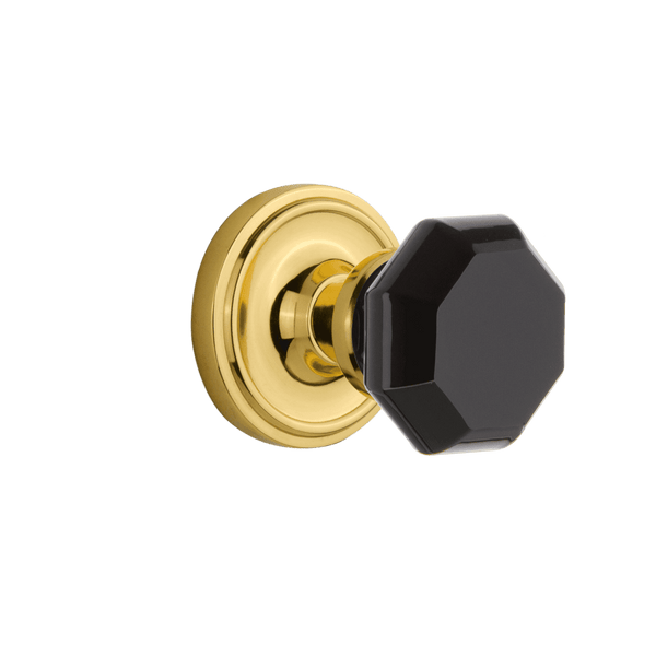 Classic Rosette with Black Waldorf Knob in Unlacquered Brass