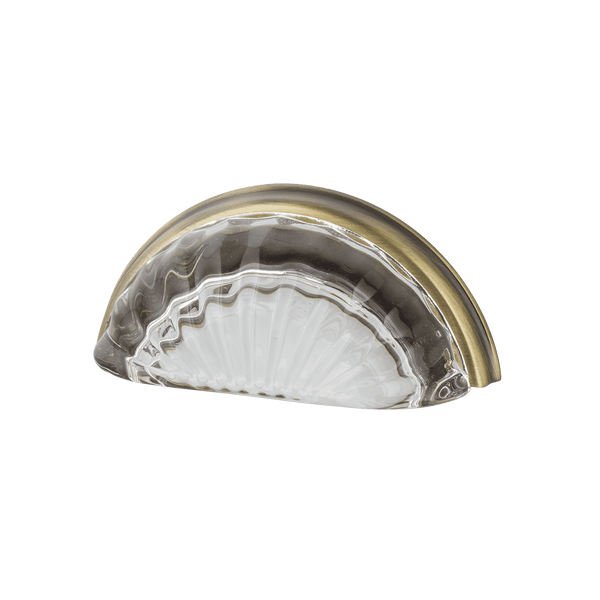 Crystal Clear Fluted Cup Pull in Antique Brass