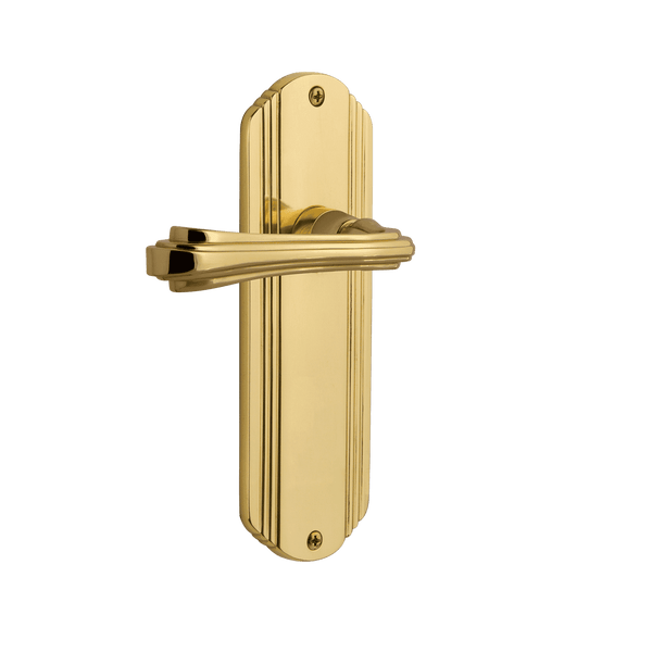 Deco Long Plate with Fleur Lever in Unlacquered Brass on white