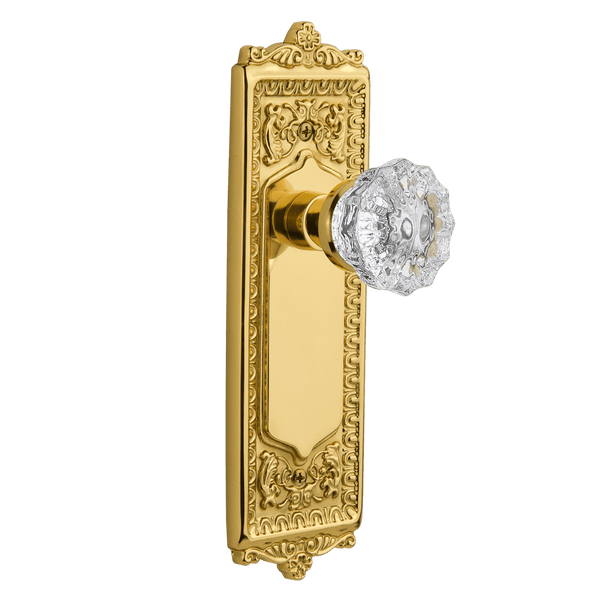 Egg & Dart Long Plate with Crystal Knob in Polished Brass