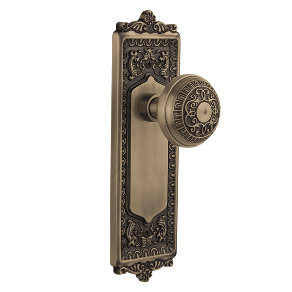 Egg & Dart Long Plate with Egg & Dart Knob in Antique Brass