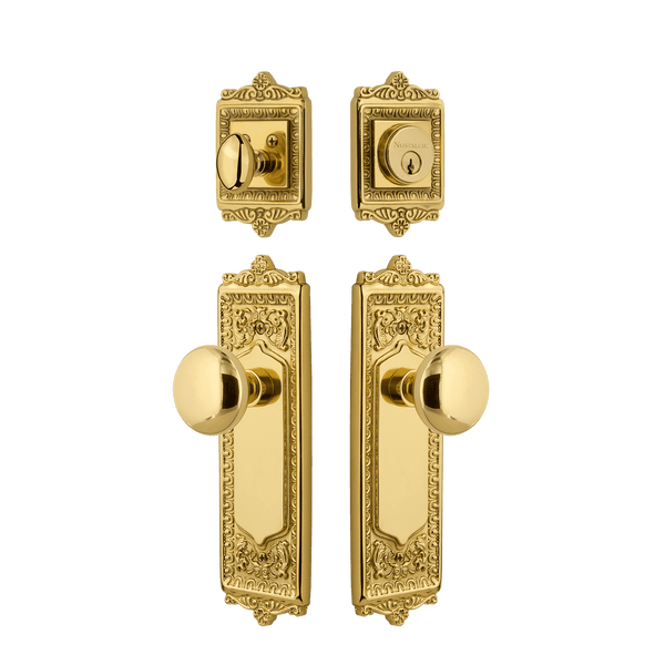 Egg & Dart Entry Set with New York Knob in Unlacquered Brass
