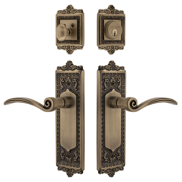 Egg & Dart Entry Set with Swan Lever in Antique Brass