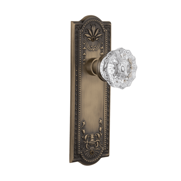 Meadows Long Plate with Crystal Knob in Antique Brass on white