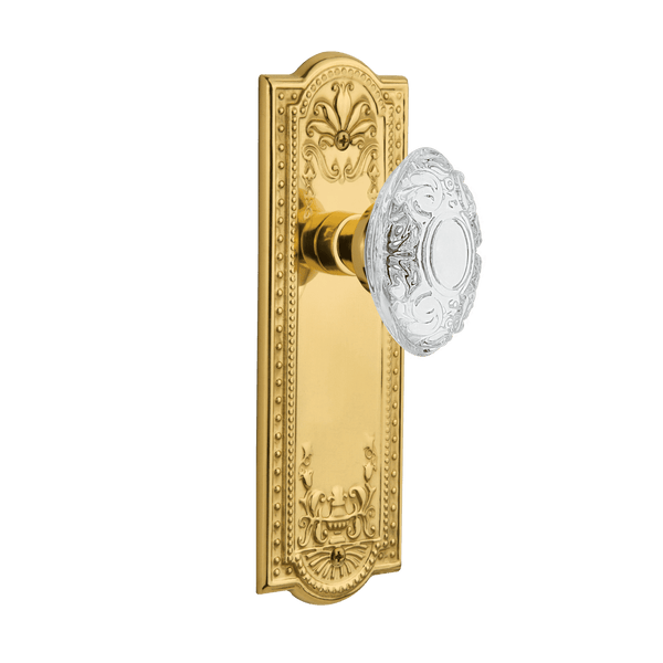 Meadows Long Plate with Crystal Victorian Knob in Polished Brass