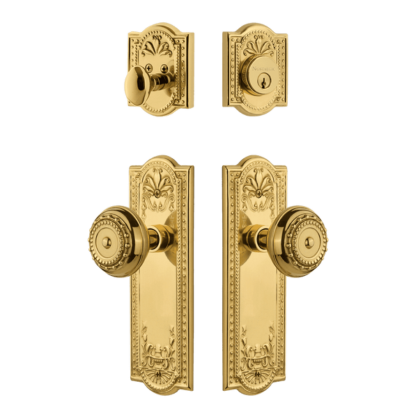 Meadows Entry Set with Meadows Knob in Polished Brass