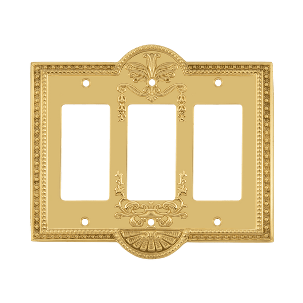 Meadows Switch Plate with Triple Rocker in Unlacquered Brass