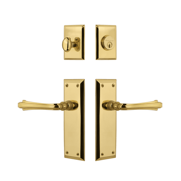 New York Entry Set with Fleur Lever in Unlacquered Brass