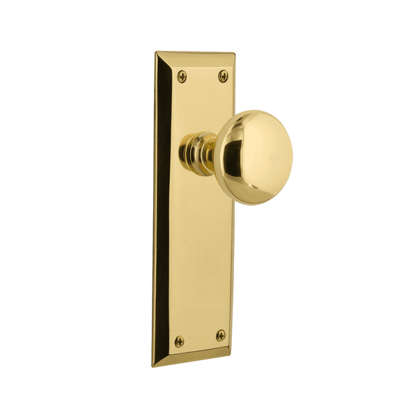 New York Long Plate with New York Knob in Unlacquered Brass