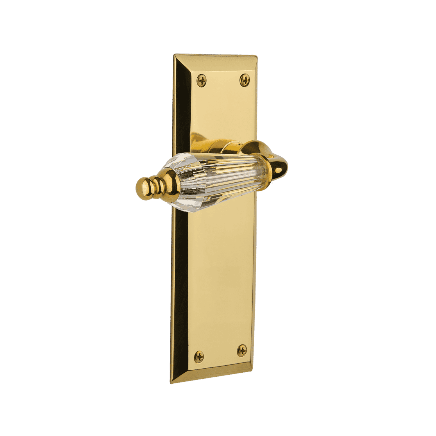 New York Long Plate with Parlour Crystal Lever in Polished Brass