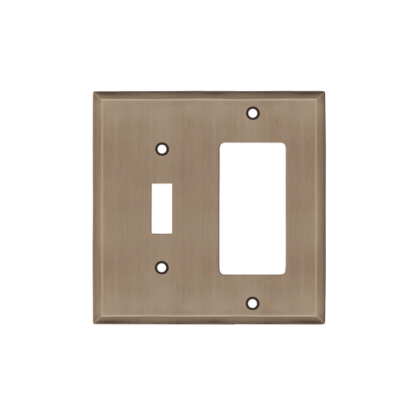 New York Switch Plate with Toggle and Rocker in Antique Brass