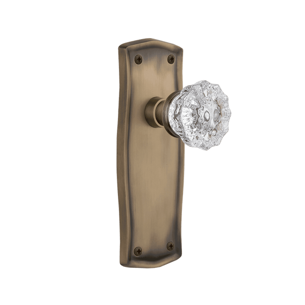 Prairie Long Plate with Crystal Knob in Antique Brass