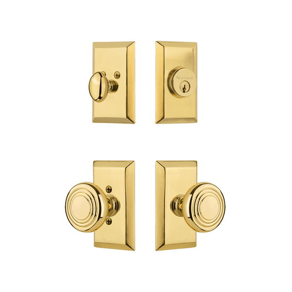 Studio Entry Set with Deco Knob in Polished Brass