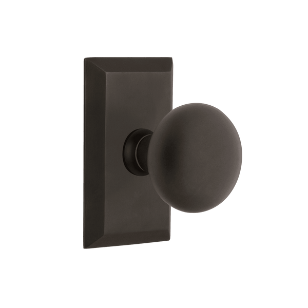 Studio Short Plate with New York Knob in Oil-Rubbed Bronze on white