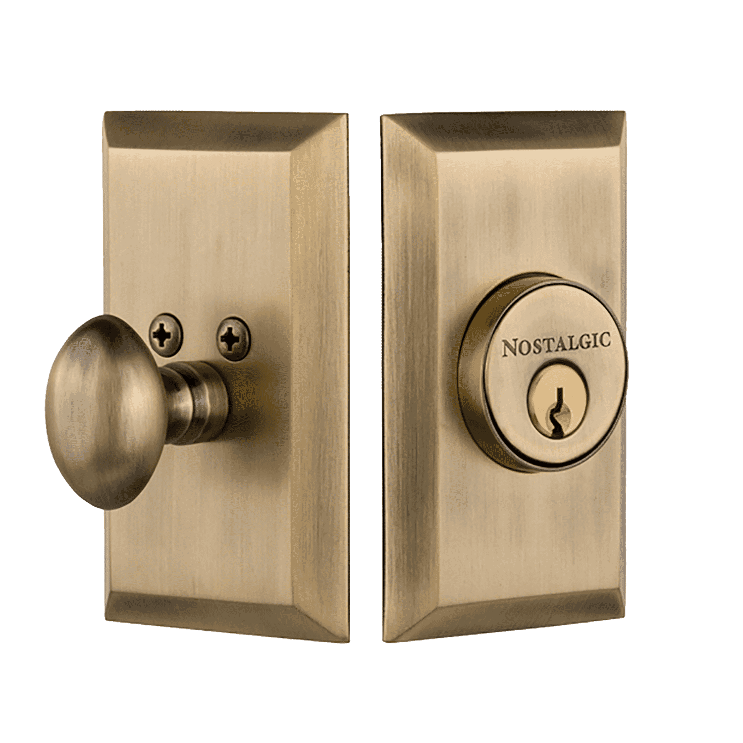 Studio Plate Single Cylinder Deadbolt in Antique Brass – Nostalgic ...