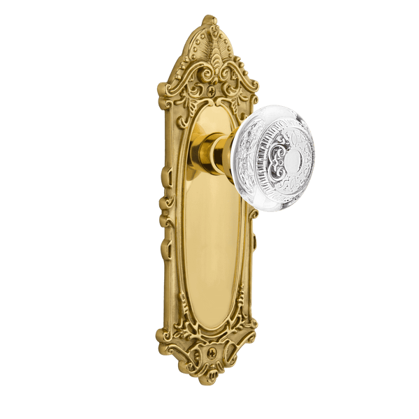 Victorian Long Plate with Crystal Egg & Dart Knob in Unlacquered Brass