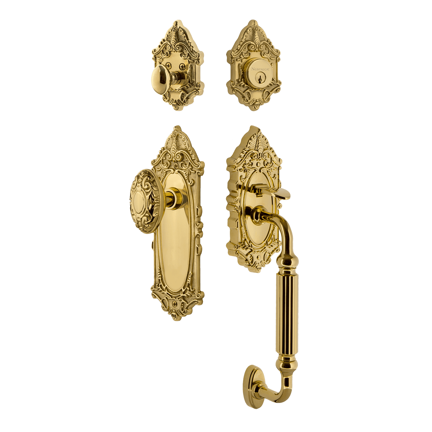 Victorian Plate F Grip Entry Set Victorian Knob in Polished Brass ...